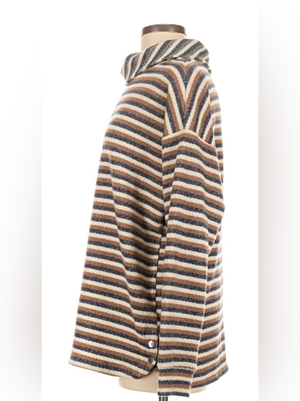 EUC Tru Luxe Jeans Striped Funnel Neck Pullover Sweater - Blue & Tan